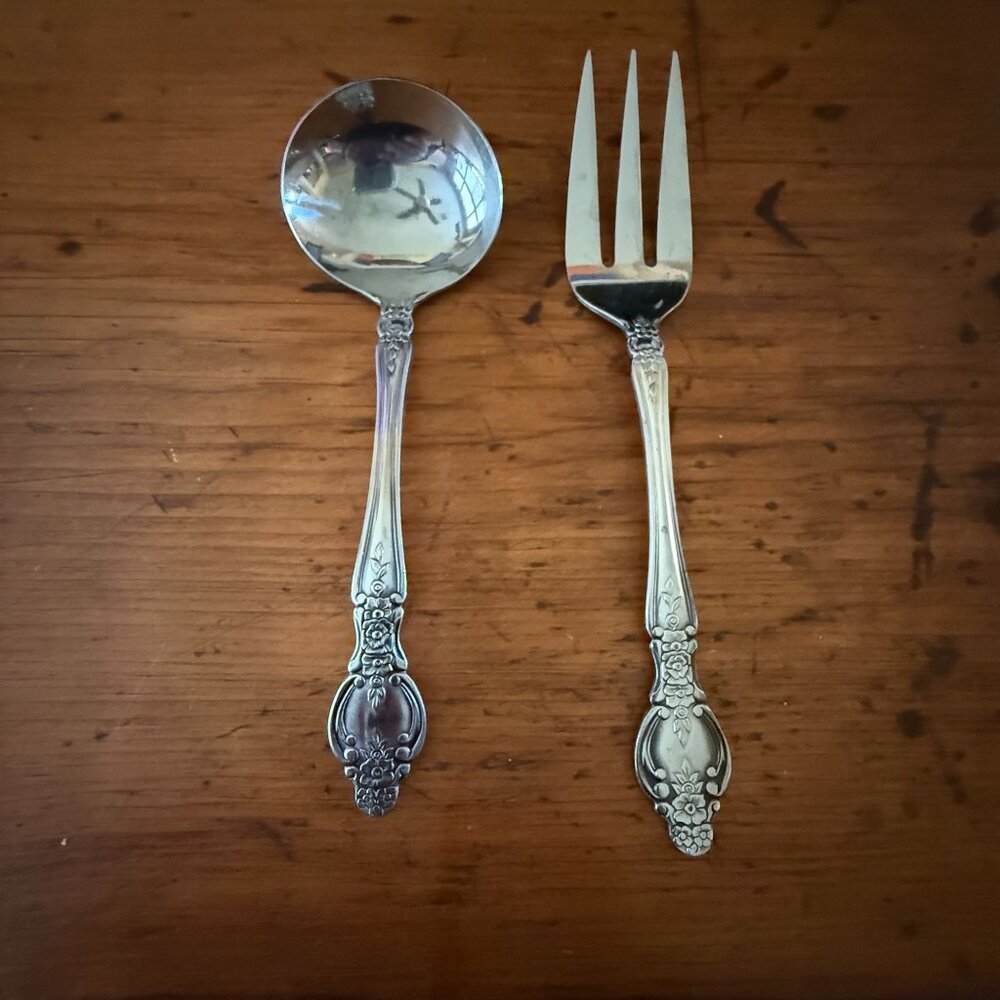Vintage Rogers Stanley Roberts Floral Stainless Steel Serving Utensil Set